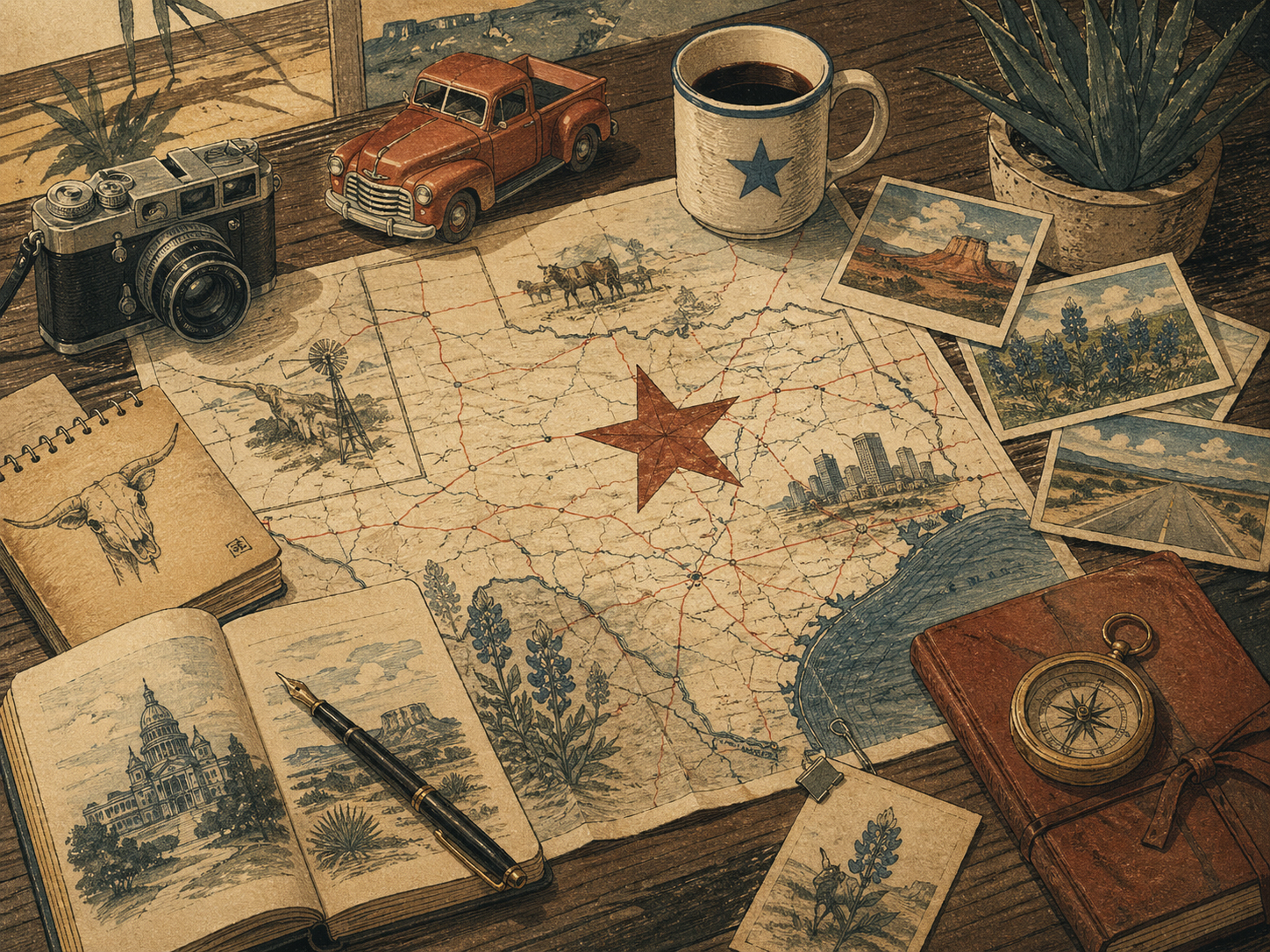 テキサスの編集机と地図を描いた画像