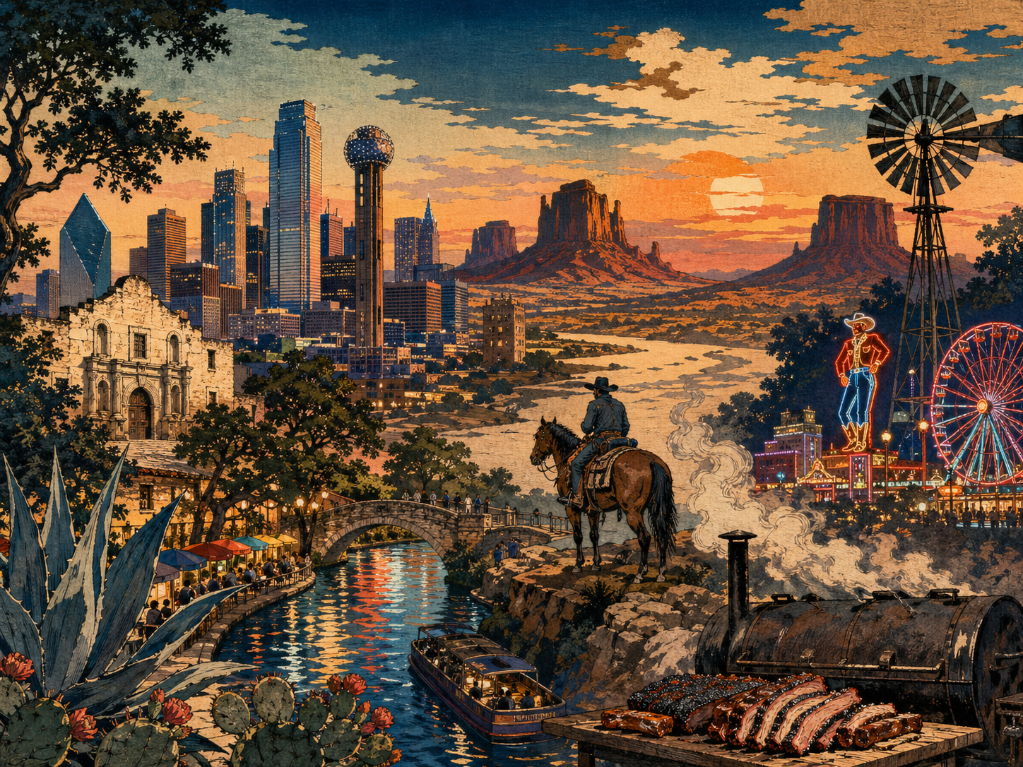 テキサスの都市、砂漠、川、煙、ネオンを集めたギャラリー画像