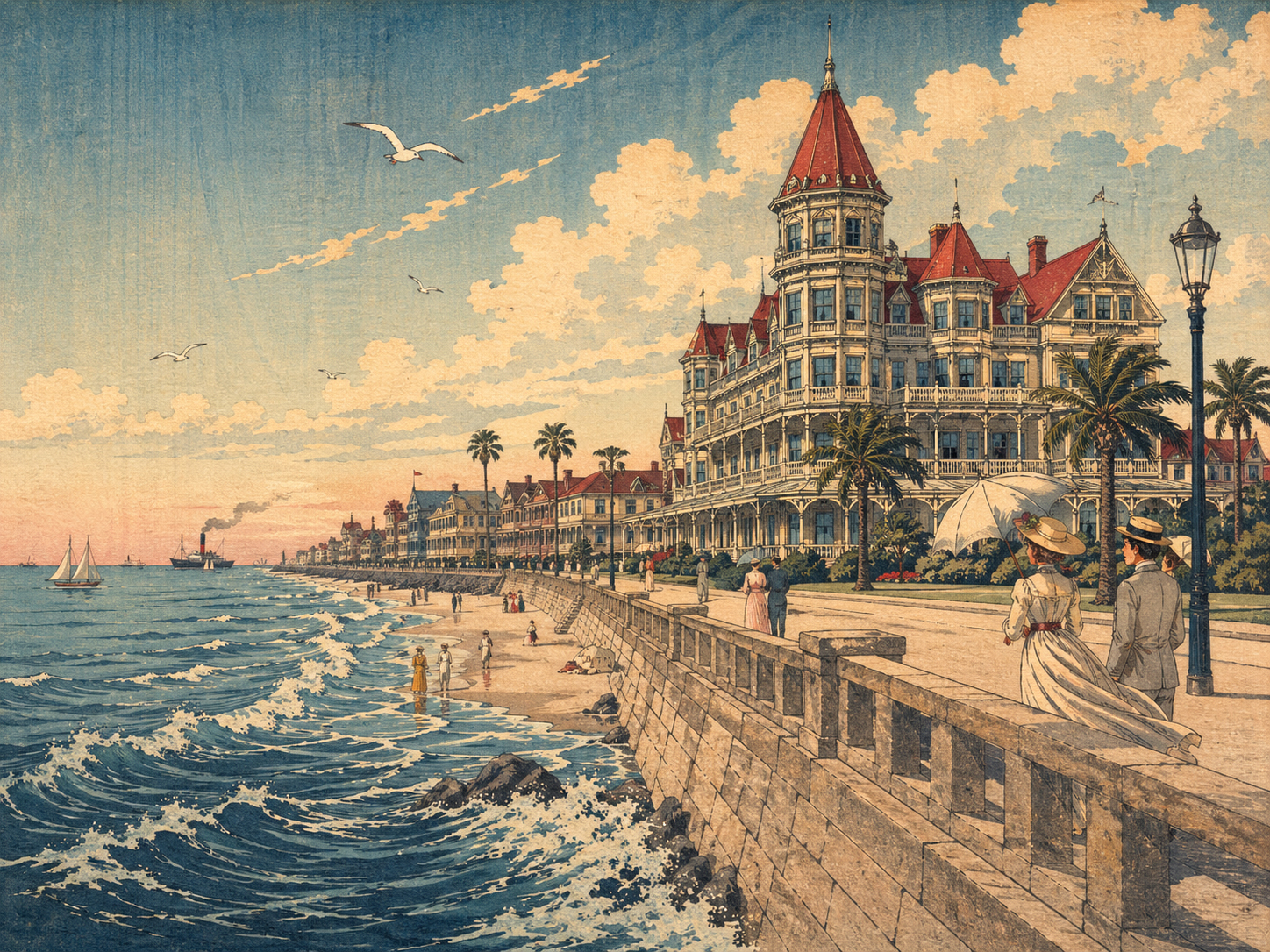 ガルベストンの湾岸、堤防、歴史的ホテル